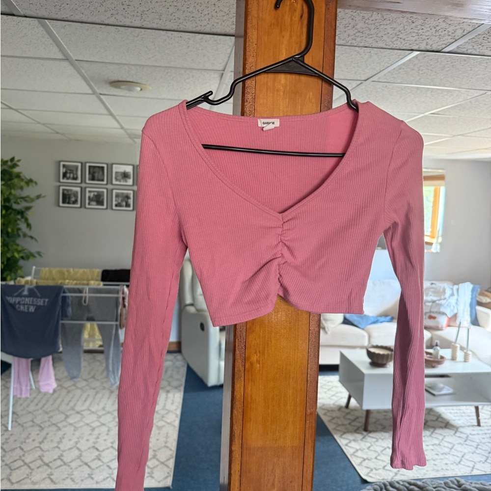 Garage Pink Ruched Long Sleeve Crop Top